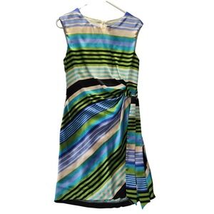 CHETTA B Blue Green Striped Sleeveless Party Dress Cocktail Dress Womens Size 10
